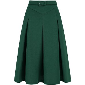 INSPIRE CHIC Women's Belted Waist Casual Knee Length Pleated A-Line Skirt - 1 of 4