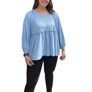 Women's Ribbed Peplum Top - Peach Love - 1 of 3