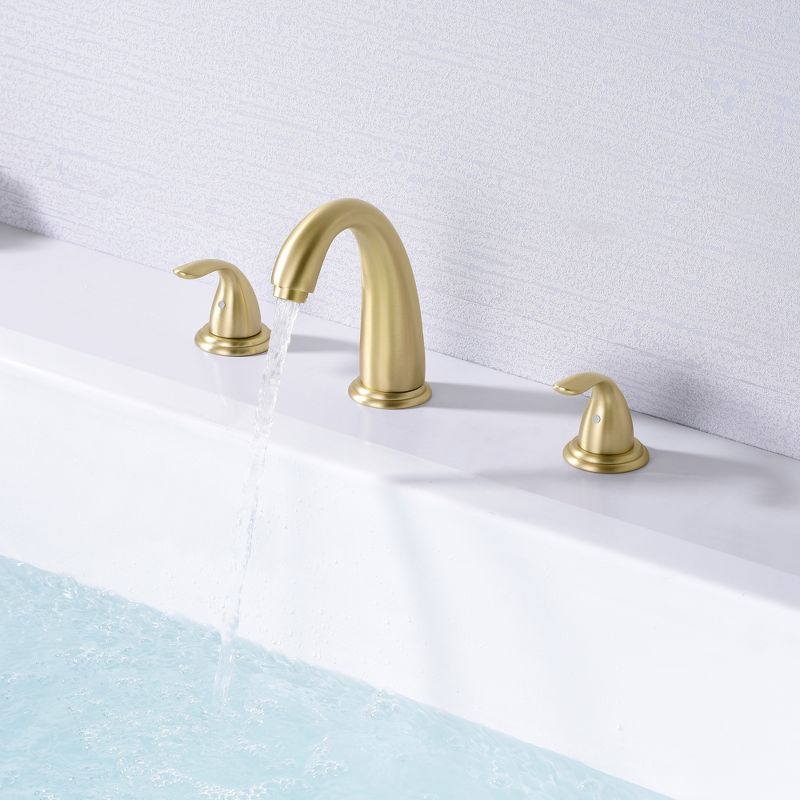 Sumerain 3 Hole Widespread Roman Tub Faucet Brushed Gold with with Brass Rough in Valve, High Flow, 3 of 8