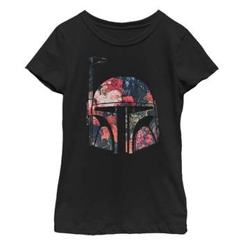 Girl's Star Wars Boba Fett Floral Print Helmet T-Shirt