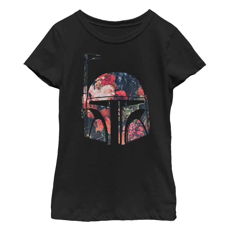 Girl's Star Wars Boba Fett Floral Print Helmet T-Shirt, 1 of 5