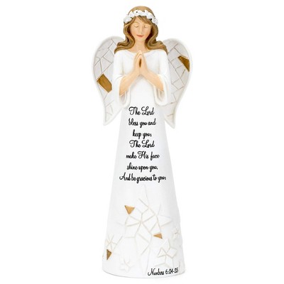 Dicksons Lord Bless You and Keep You Angel Crackled White Resin Stone Tabletop Figurine
