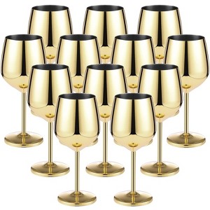 Itopfox Gold Stainless Steel Wine Glasses 18oz Unbreakable Stemware Shatterproof Metal Goblet for Champagne Cocktails Wedding Party Camping (2 Pack) - 1 of 4