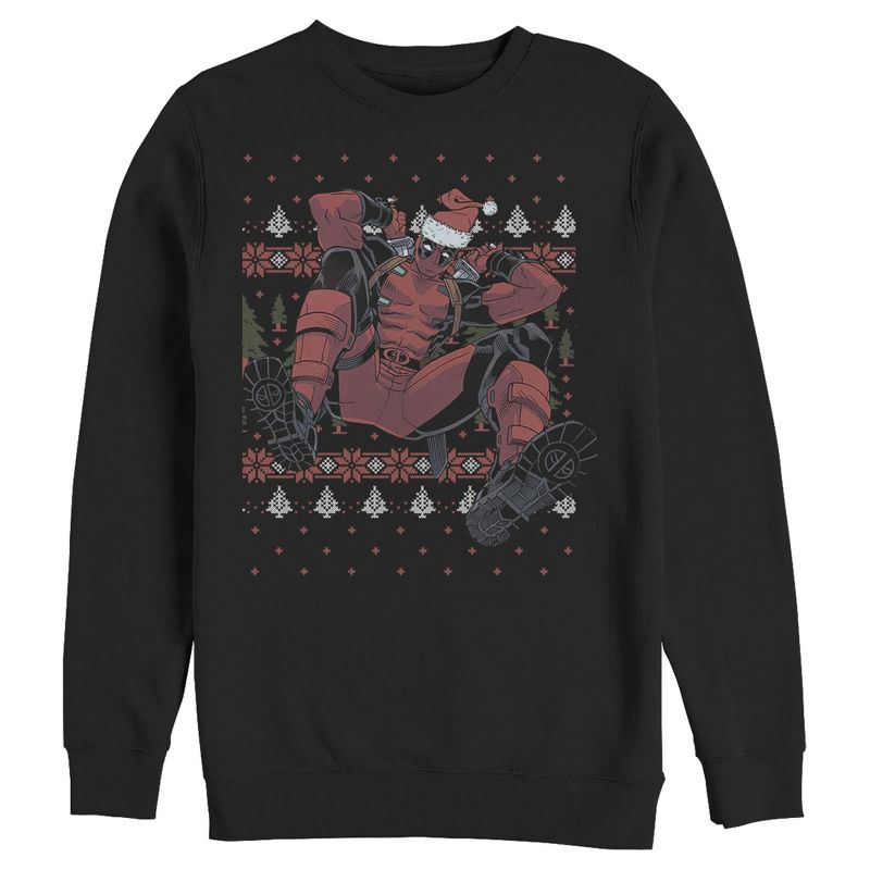 Men's Marvel Deadpool Santa Hat Ugly Sweater Holiday Sweatshirt, 1 of 4