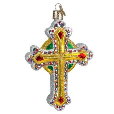 Old World Christmas 4.75 In Silver Gold Ornate Cross Ornament Religious Ceremony Tree Ornaments