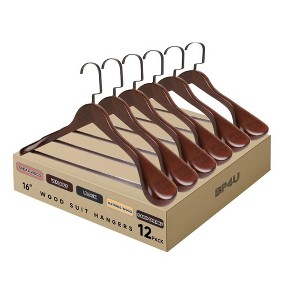 BP4U 16-Inch Wooden Suit Hangers with Non-Slip Pants Bar, Wood Extra-Wide Shoulder Hangers - 1 of 4