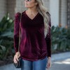 Amaryllis Women's Long-Sleeve Velvet Top with V-Neckline Statement Shoulder Detail Soft Luxe Fabric - 3 of 4