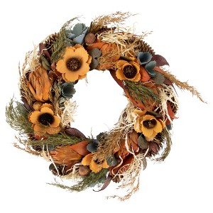 Northlight Sunflower and Straw Artificial Fall Harvest Wreath - 12" - Unlit - 1 of 3