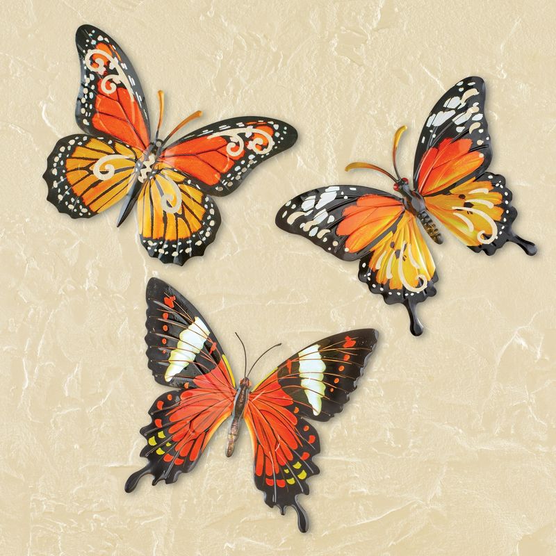 Collections Etc Metal Hanging Monarch Butterflies 3-Piece Wall Art Set 14.63" x 1" x 11.06", 2 of 3