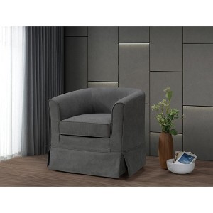 Woven Fabric Swivel Barrel Chair with Full Foam Seat and Skirted Base for Living Room - 1 of 4