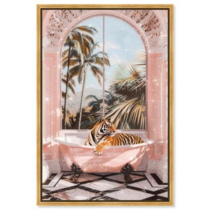 Art Remedy Sleeping Tiger Bath Jungle Bathroom Art  Framed - 1 of 4