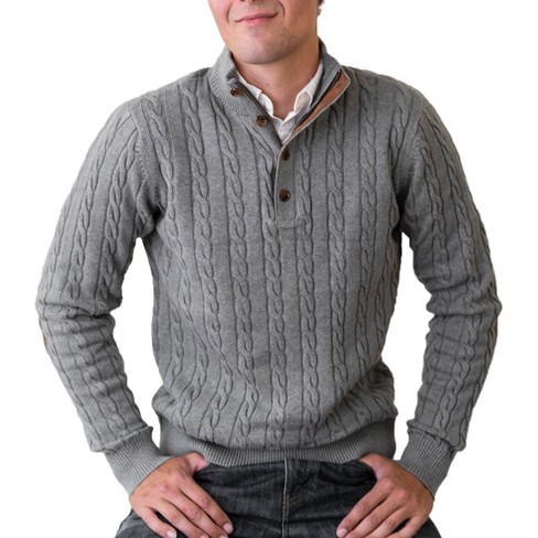 Hope u0026 Henry Mens' Half Zip Pullover Sweater With Elbow Patches (dark Gray  Heather Cable, X-large) : Target