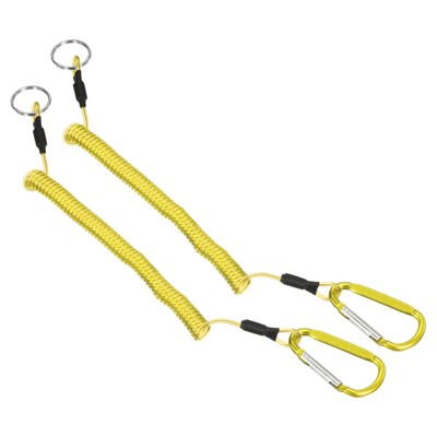Unique Bargains Retractable Coiled Safety Cords Carabiners Fishing Tool Lanyards 2 Pcs