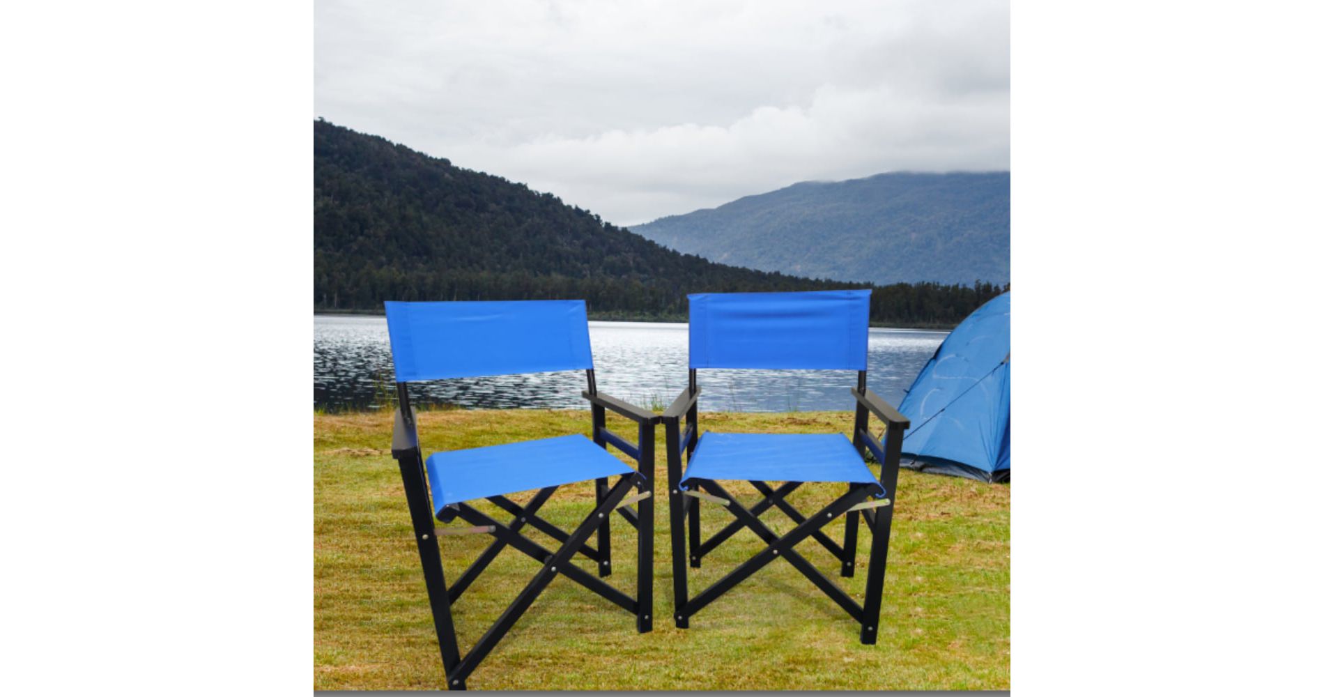 Aghana Digitals 2-Pack Blue Canvas & Populus Wood Folding Director Chairs: Foldable, Durable, Easy Blue 9.65x20.87x29.69 in