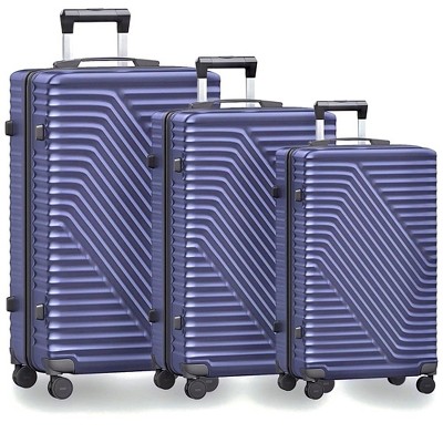 SUGIFT 3-Piece Luggage Set in Dark Blue with TSA Lock