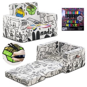 Kids Sofa Couch Reading Chair With Children Friendly Handle For Easy Movement & Double Pockets For Good Storage, Graffiti Flocking Sofa - 1 of 4