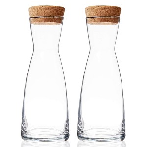 Bormioli Rocco Elegant Set of 2 Glass Carafes with Natural Cork Lid, 36.5 Oz, Ideal for Serving Water, Juice, Iced Tea, Made in Italy - 1 of 4