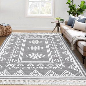 Boho Area Rugs Washable Bordered Accent Carpet Non Slip Non Shedding Stain Resistant Floor Cover Soft Indoor Mat for Bedroom Living Room - 1 of 4