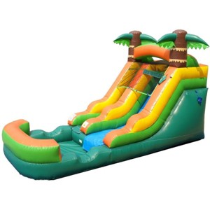 Pogo Bounce House Crossover Kids Inflatable Water Slide, Tropical with Blower, 12 ft - 1 of 4