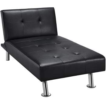 Yaheetech Faux Leather Convertible Futon Sofa Chaise Lounge with Metal Legs for Living Room