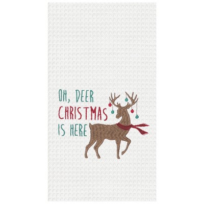 C&F Home Oh Deer Christmas Embroidered Waffle Weave Cotton Kitchen Towel