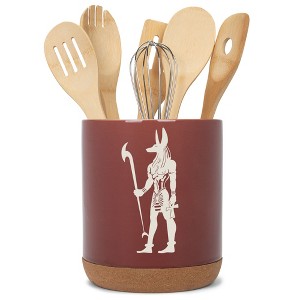 Elanze Designs Kitchen Utensil Holder With Non Slip Cork Base Large 8 Inch Ceramic Storage Crock Egyptian Icon Countertop Organizer Anubis Red - 1 of 4