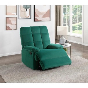 Reclining Chair Velvet Upholstery Square Tufted Back Pillowtop Arms Solid Wood Furniture - 1 of 4