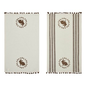 Spring In Bloom Brown Bunny Wreath w/ Pom Pom Tea Towel Set of 2 16x28 - 1 of 4