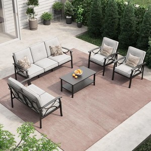 Heynemo Outdoor Patio Furniture Set, 5 Piece Patio Conversation Set with Coffee Table, Metal Furniture Set for Porch Backyard Garden - 1 of 4