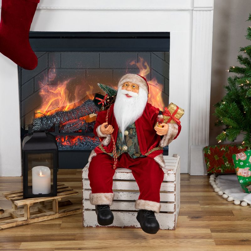 Northlight 24" Sitting Santa Claus with Gift Bag and Presents Christmas Figure, 1 of 6