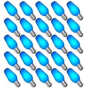 Luxrite C7 LED Blue Replacement Light Bulbs, String Lights, 0.5W, Shatterproof Colored Candelabra Bulb, Enclosed Fixture Rated E12 Base 25 Pack - 1 of 4