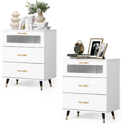 Modern Nightstand set of 2 with Drawer, Mid Century Side Table Bedroom, Wood Dresser for Bedroom Cabinet, White