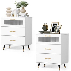Modern Nightstand with Drawer, Mid Century Side Table Bedroom, Wood Dresser for Bedroom Cabinet, White - 1 of 4