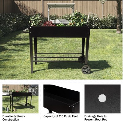 Raised Garden Bed with Shelf, Black