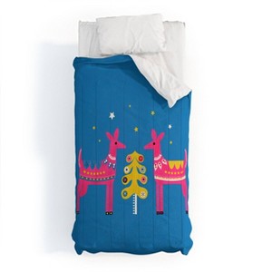 Deny Designs Twin/ Twin Extra Long Showmemars Festive Deers In Hot Pink Comforter and Pillow Sham Pink - 1 of 4