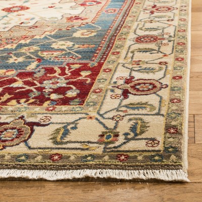 Reversible Blue Floral Easy Care Synthetic Runner Rug