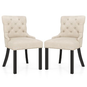 Tangkula Upholstered Dining Chairs Set of 2 w/ Rubber Wood Legs Padded Seat Nailhead Trim - 1 of 4