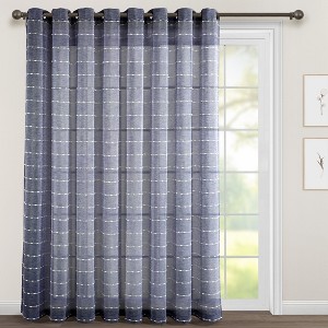 Home Boutique Farmhouse Textured Grommet Sheer Extra Wide Window Curtain Panel - Navy Blue - 115 inch x 84 inch - 1 of 1