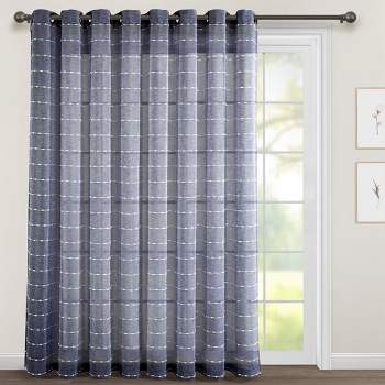 Home Boutique Farmhouse Textured Grommet Sheer Extra Wide Window Curtain Panel - Navy Blue - 115 inch x 84 inch