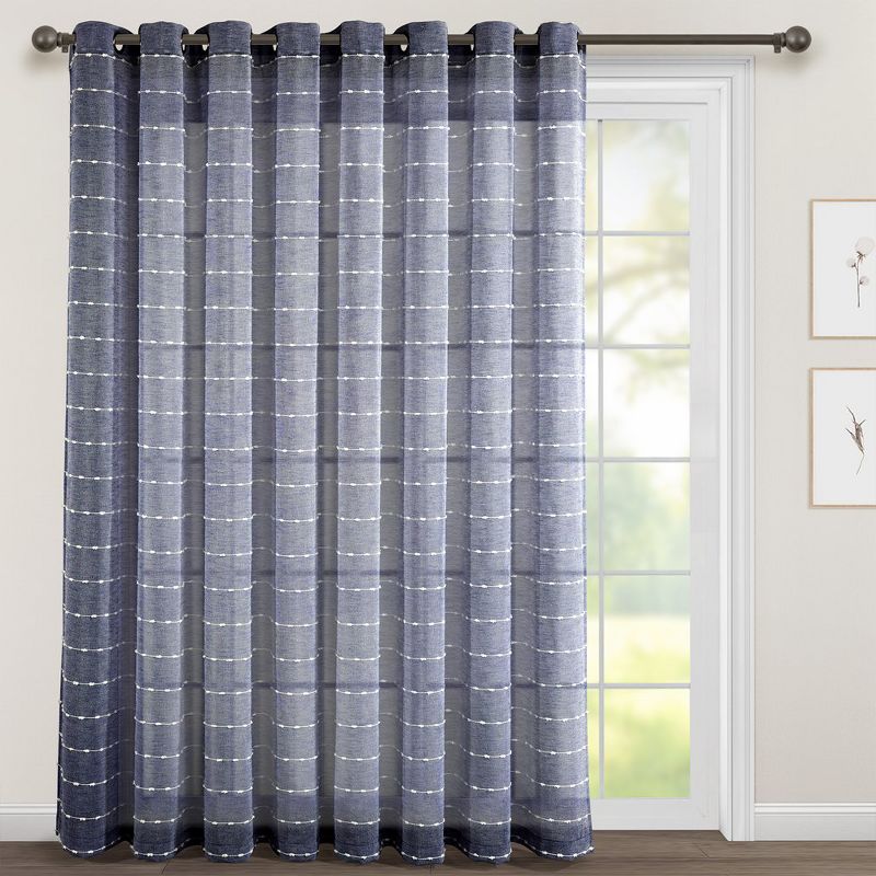 Home Boutique Farmhouse Textured Grommet Sheer Extra Wide Window Curtain Panel - Navy Blue - 115 inch x 84 inch, 1 of 2
