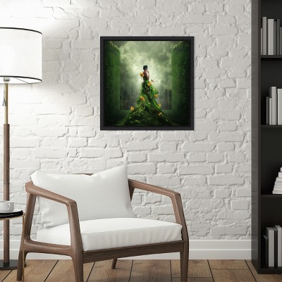 Green and Yellow Floral Canvas Wall Art Print with Black Frame