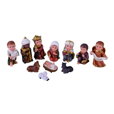 Transpac Resin Children Nativity Scene Set of 11 Decorative Figurines for Christmas Multicolored Tabletop Decor Indoor Use Spot Clean Care Gift Giving