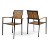 Set Of 2 Modern Acacia Wood Patio Dining Chairs,Outdoor Dining Chair With Metal Frame,Wooden Slats Armrests Lounge Chair-Coolbibila - 3 of 4