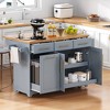 Okak Kitchen Island with Rubber Wood Drop Leaf, Kitchen Island On Wheels with Trash Can Storage and Power Outlet, Kitchen Cart for Dining Room - 3 of 4