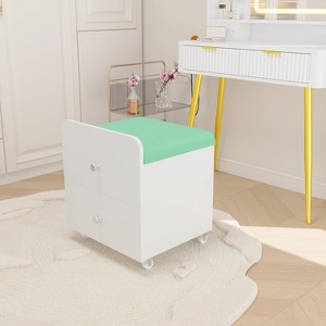 Chair with Storage, Vanity Stool with Locking Wheels & Drawers, Modern Foot Stool for Living Room Bedroom - 1 of 4