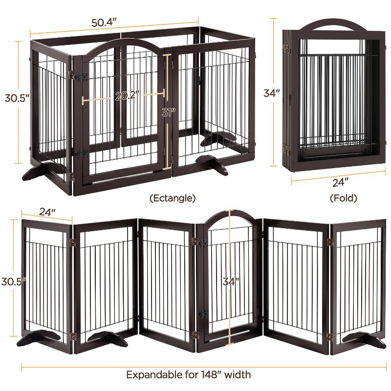 Yaheetech 34" Height Tall Pet Gate with Wood and Wire for Doorway, 4 of 11