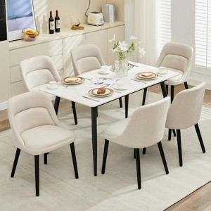 Mid-Century Upholstered Modern Dining Room Chairs with Wood Legs - Comfortable Nature Linen Fabric Kitchen Chairs for Living Home & Cafe - 1 of 4