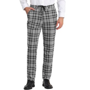 Lars Amadeus Men's Casual Slim Fit Flat Front Skinny Plaid Dress Pants - 1 of 4
