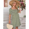 Floral Maternity Dress Square Neck Puff Sleeve Smocked Boho Photoshoot Baby Shower Pregnancy Dresses - 4 of 4