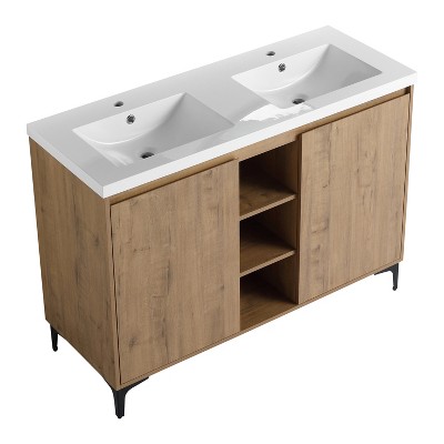 48 Inch Bathroom Vanity With Dual Sink Soft Closing Door Easy Assembly Bathroom Storage Cabinet For Small Space (47.6 x 18.3 x 34.6 Inches)